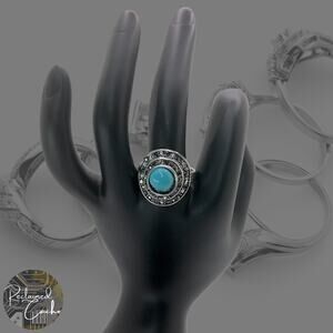 Silver and Light Blue Rhinestone Statement Ring - Size 9.5